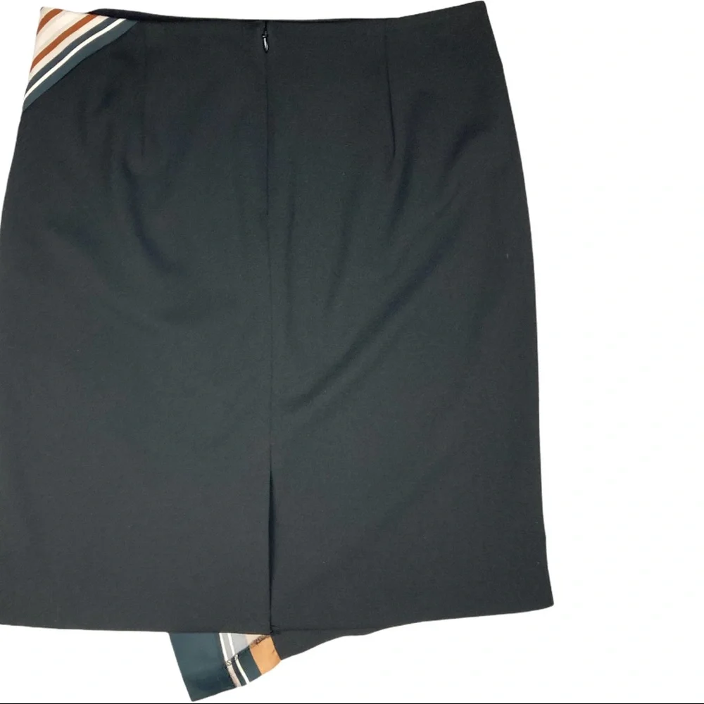 DKNY Black Midi Skirt with Tan and White Stripe Detail